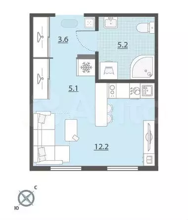 Квартира-студия, 26,1 м, 2/24 эт. - Фото 0