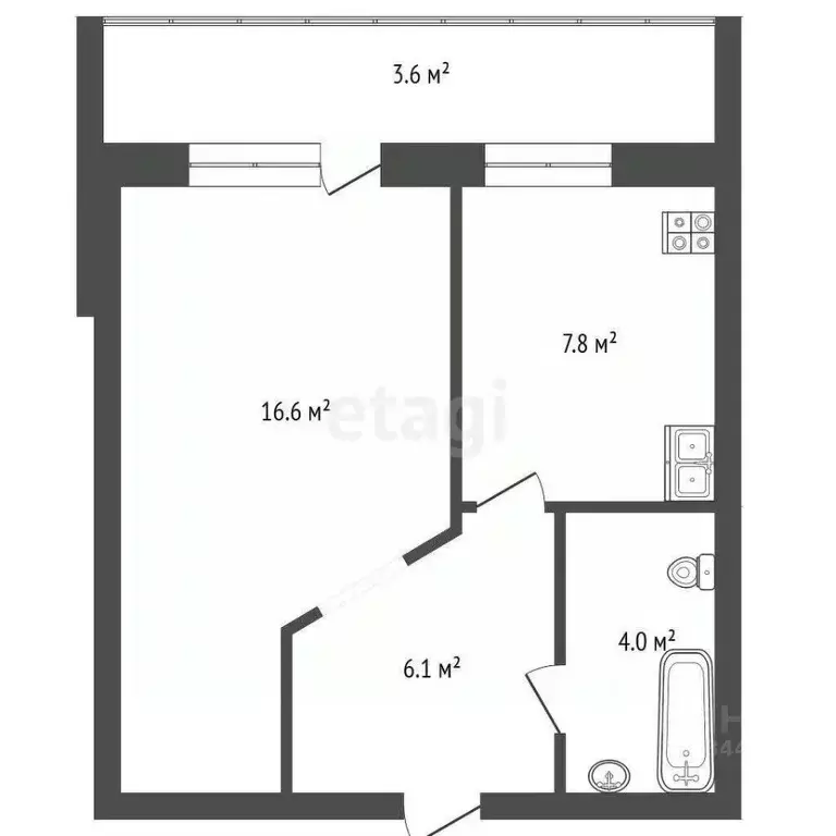 1-к кв. Тюменская область, Тюмень ул. Александра Матросова, 1 (38.1 м) - Фото 1