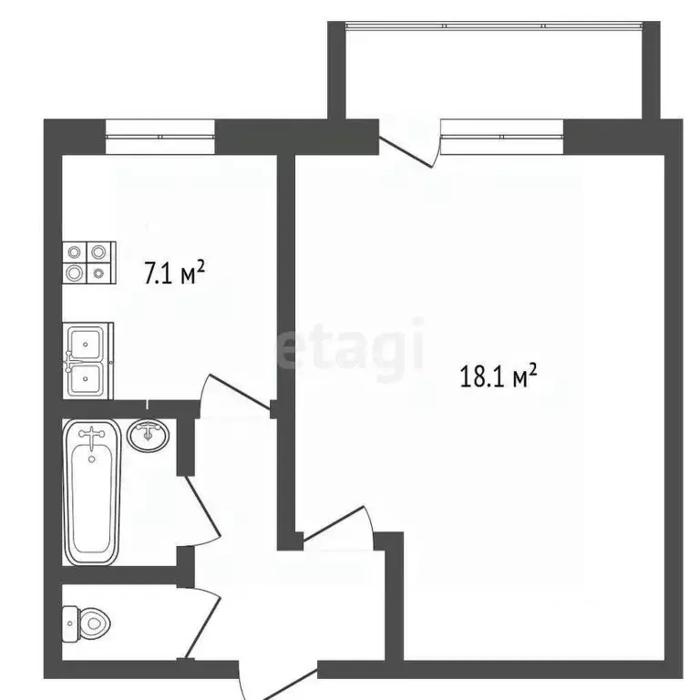1-к кв. Ямало-Ненецкий АО, Новый Уренгой Сибирская ул., 35 (35.5 м) - Фото 2