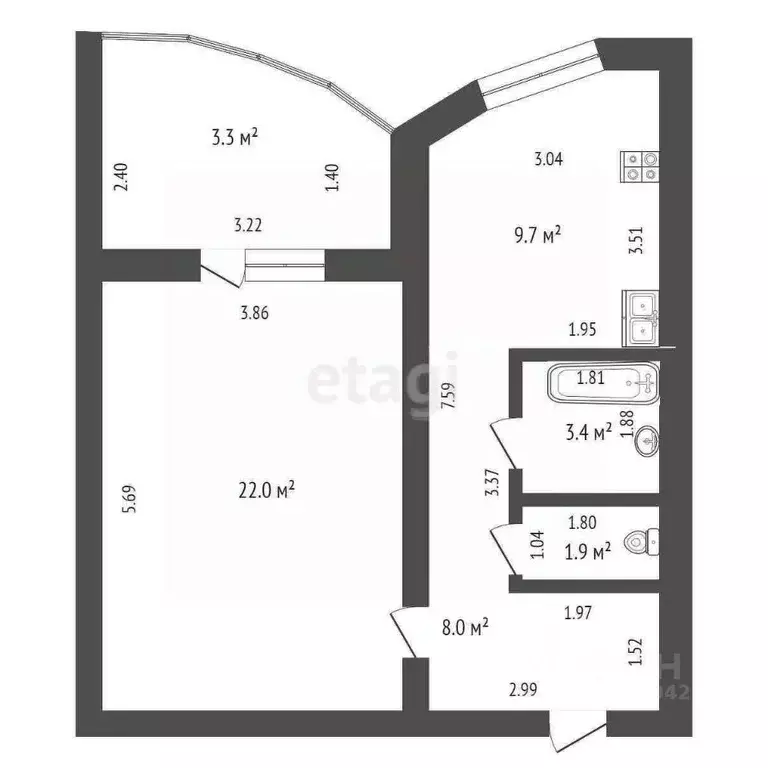 1-к кв. Забайкальский край, Чита ул. Анохина, 120А (44.7 м) - Фото 2
