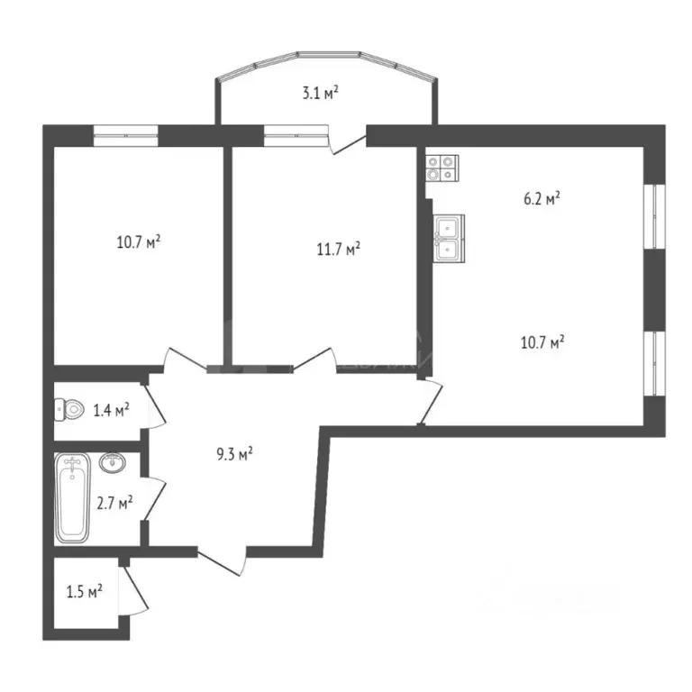 2-к кв. Тюменская область, Тюмень ул. Героев Космоса, 9 (52.3 м) - Фото 2