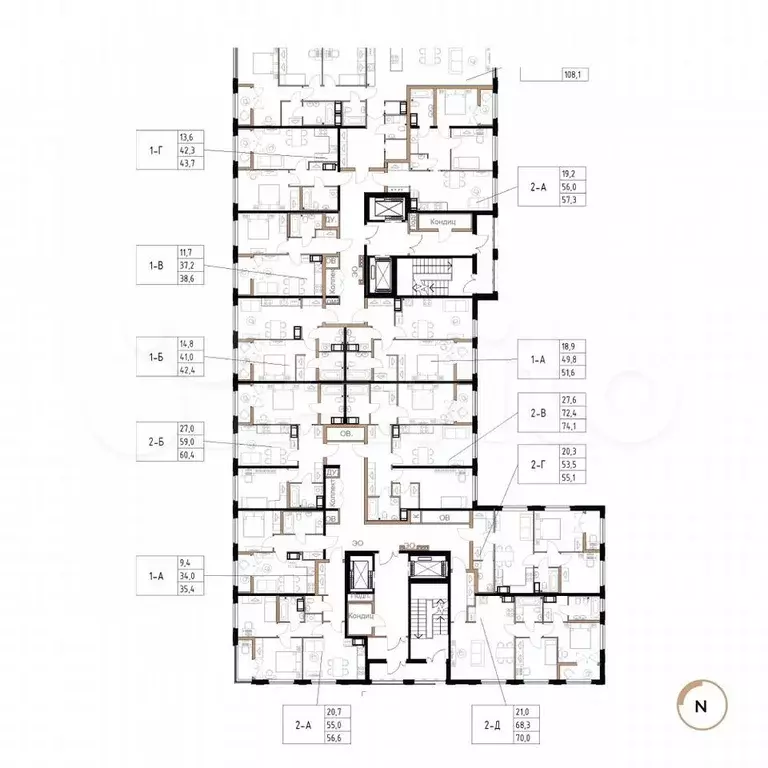 2-к. квартира, 55,1 м, 13/17 эт. - Фото 1
