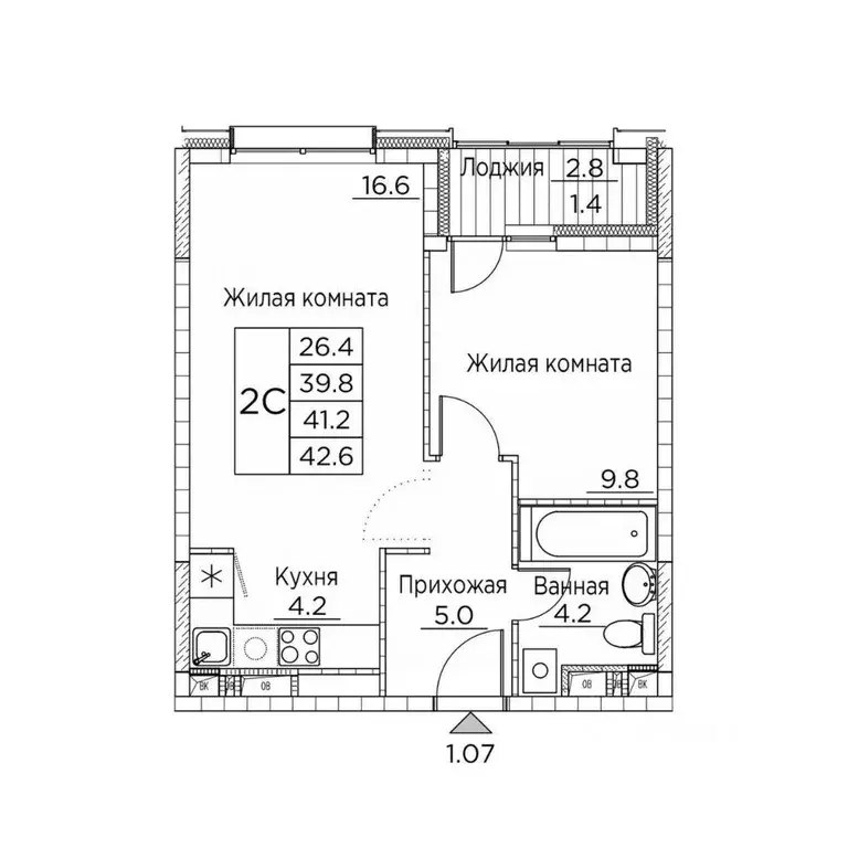 2-к кв. Приморский край, Владивосток ул. Расула Гамзатова, 7к2 (42.6 ... - Фото 0