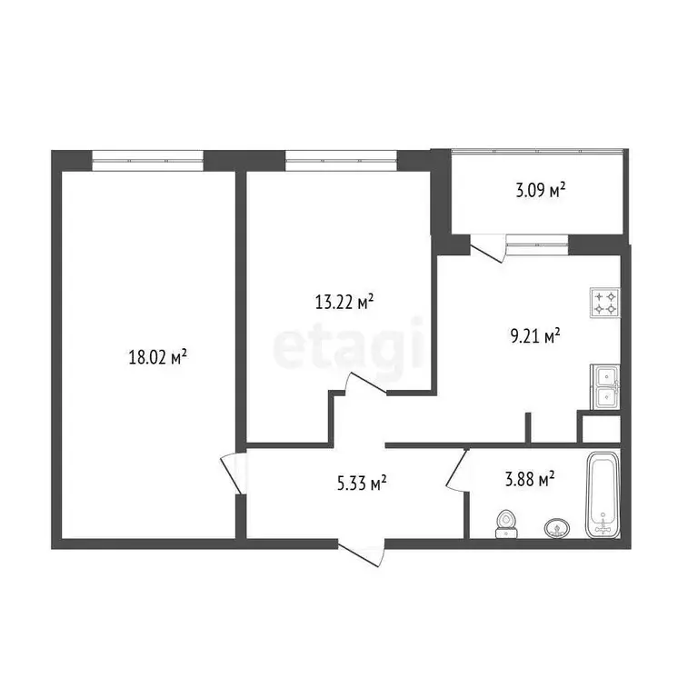 2-комнатная квартира: посёлок Металлострой, Полевая улица, 9 (49.9 м) - Фото 1