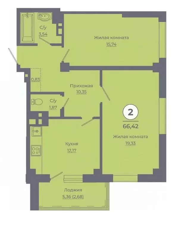 2-к кв. Ростовская область, Ростов-на-Дону ул. Жданова, 31 (65.79 м) - Фото 1