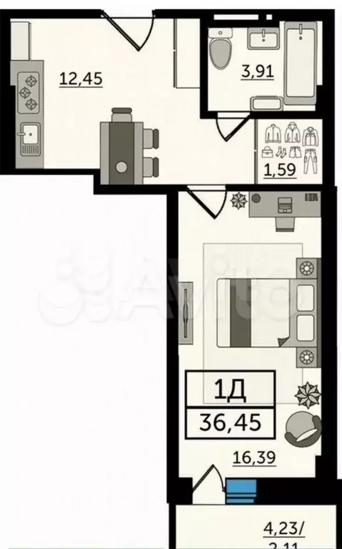 2-к. квартира, 40 м, 4/9 эт. - Фото 0