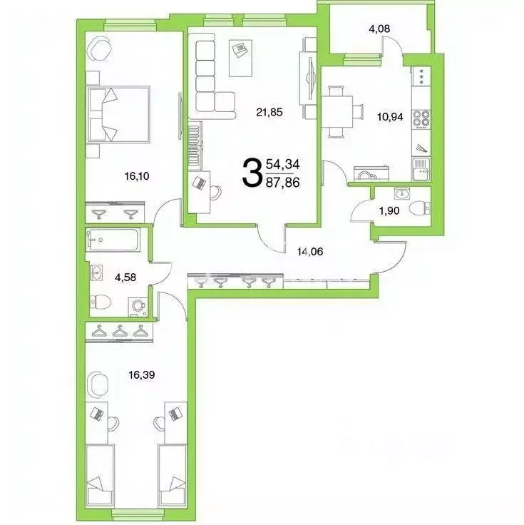 3-к кв. Костромская область, Кострома ул. Северной Правды, 33 (65.0 м) - Фото 2
