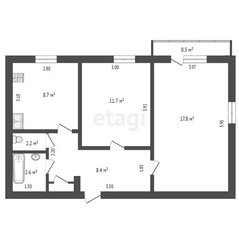 2-комнатная квартира: Октябрьское, улица Кондрашина, 84 (51.9 м) - Фото 0