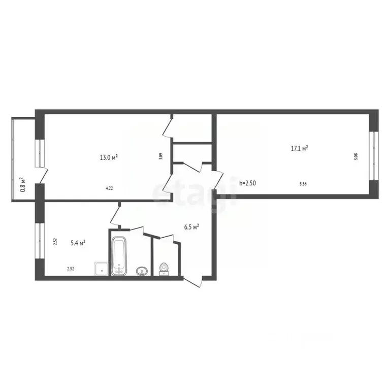 2-к кв. Красноярский край, Красноярск Высотная ул., 21б (48.2 м) - Фото 2