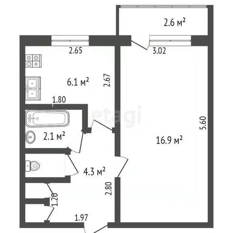 1-к кв. Краснодарский край, Новороссийск просп. Ленина, 57 (30.6 м) - Фото 1