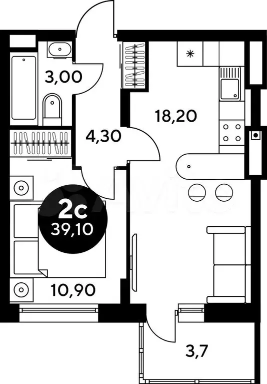 1-к. квартира, 40,2 м, 4/9 эт. - Фото 0