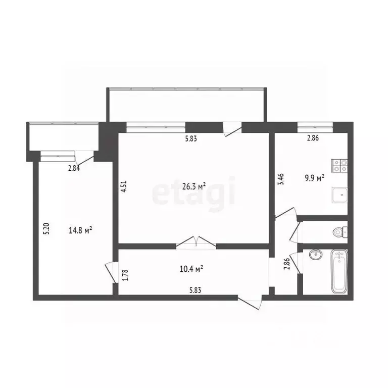 2-к кв. Тюменская область, Тюмень ул. Салтыкова-Щедрина, 55 (70.0 м) - Фото 2