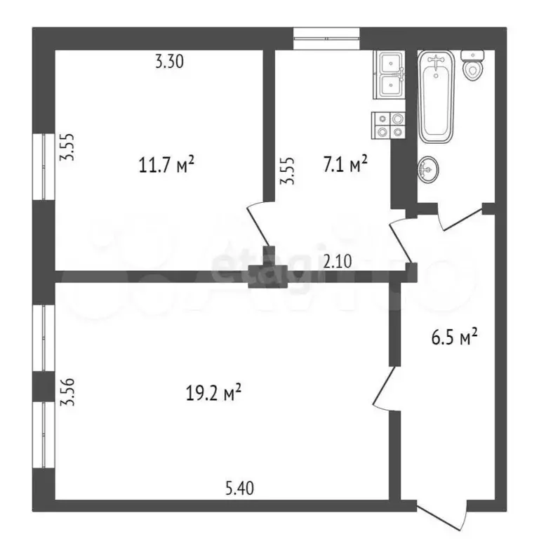 2-к. квартира, 47,4 м, 1/2 эт. - Фото 0