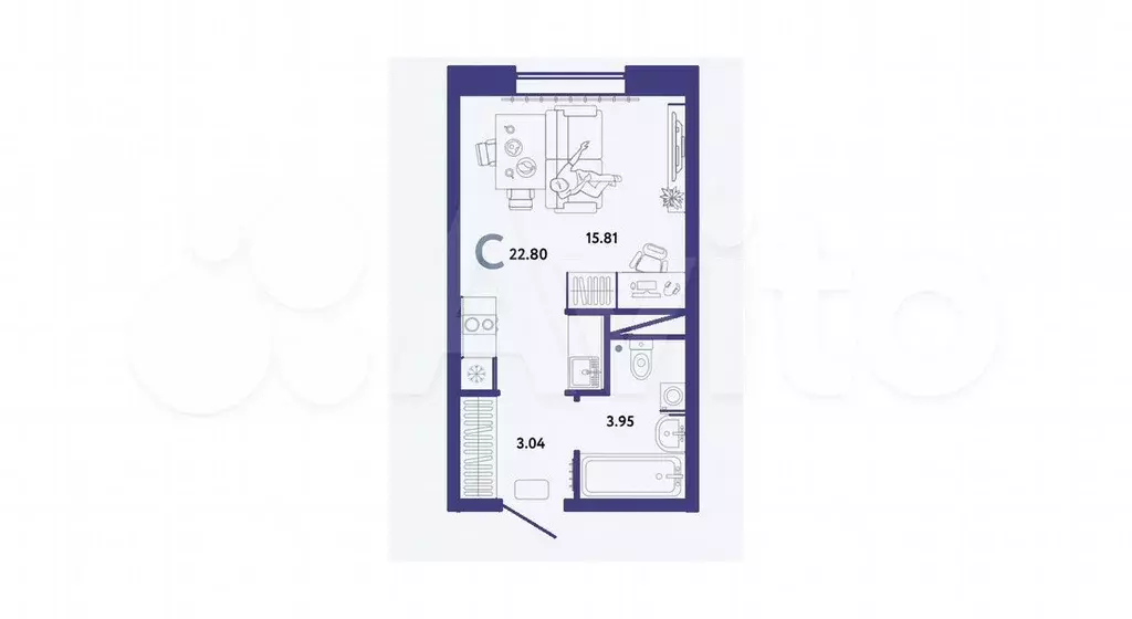 Квартира-студия, 22,8 м, 11/13 эт. - Фото 1