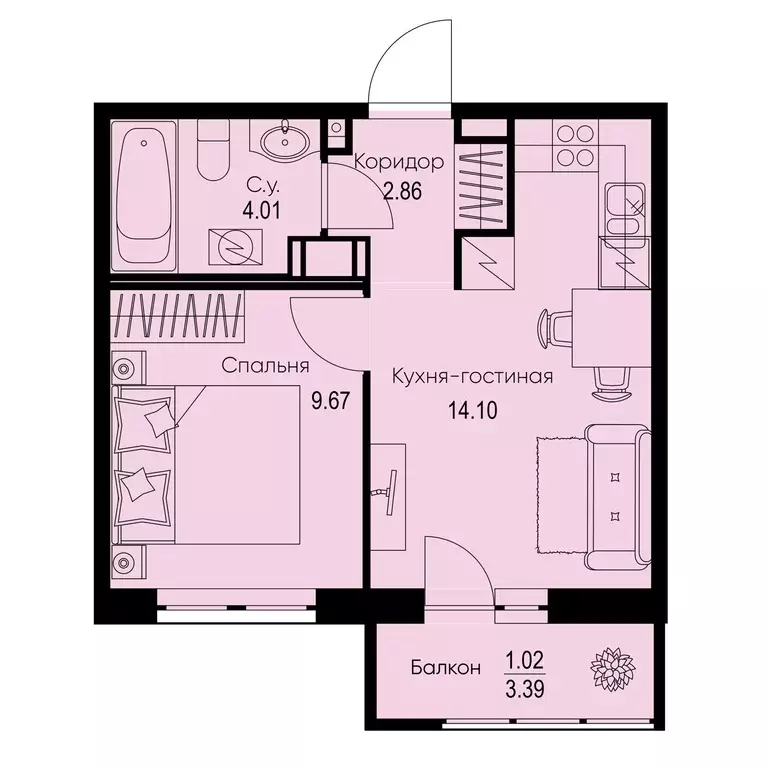 1-к квартира, 31.66 м - Фото 0