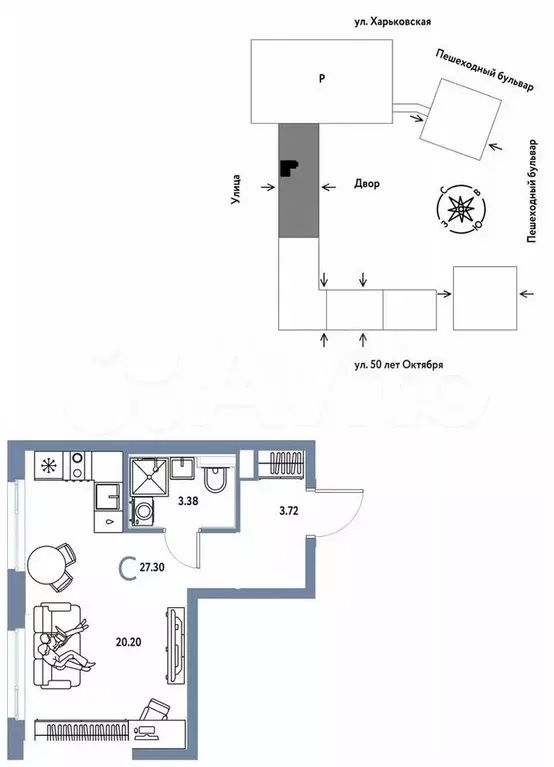 Квартира-студия, 27,3 м, 16/25 эт. - Фото 0