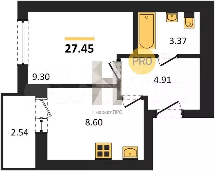 1-к. квартира, 27,5 м, 1/8 эт. - Фото 1
