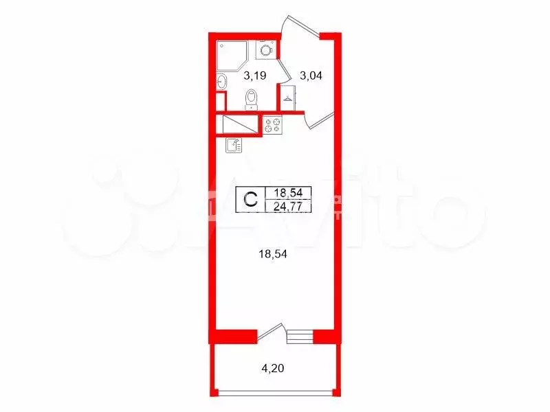 Квартира-студия, 24,8 м, 11/22 эт. - Фото 0