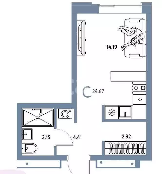 Квартира-студия: Тюмень, улица Новосёлов, 105 (25 м) - Фото 1