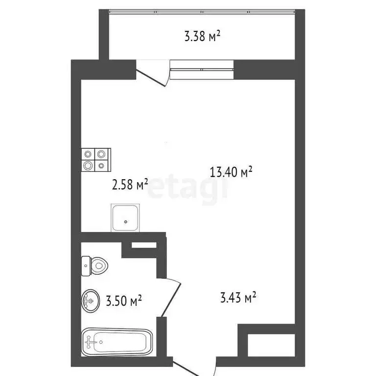 Квартира-студия: Тюмень, улица Новосёлов, 107к1 (22.7 м) - Фото 0