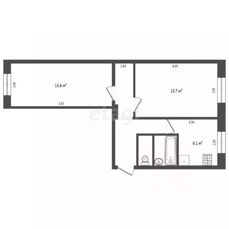 2-к кв. Калужская область, Калуга ул. Суворова, 52 (44.0 м) - Фото 2