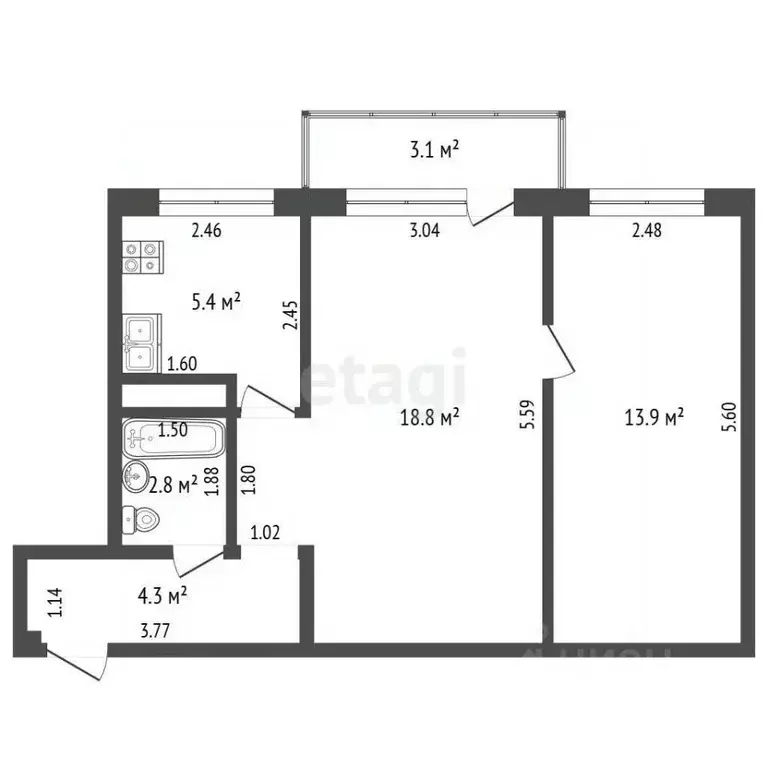 2-к кв. Самарская область, Самара Партизанская ул., 80 (45.2 м) - Фото 2