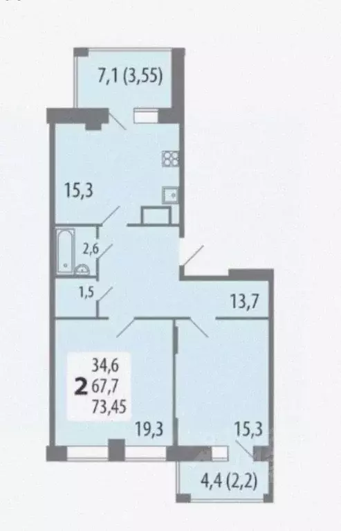 2-к кв. Чувашия, Чебоксары ул. Академика РАН Х.М. Миначева, 13 (74.5 ... - Фото 1