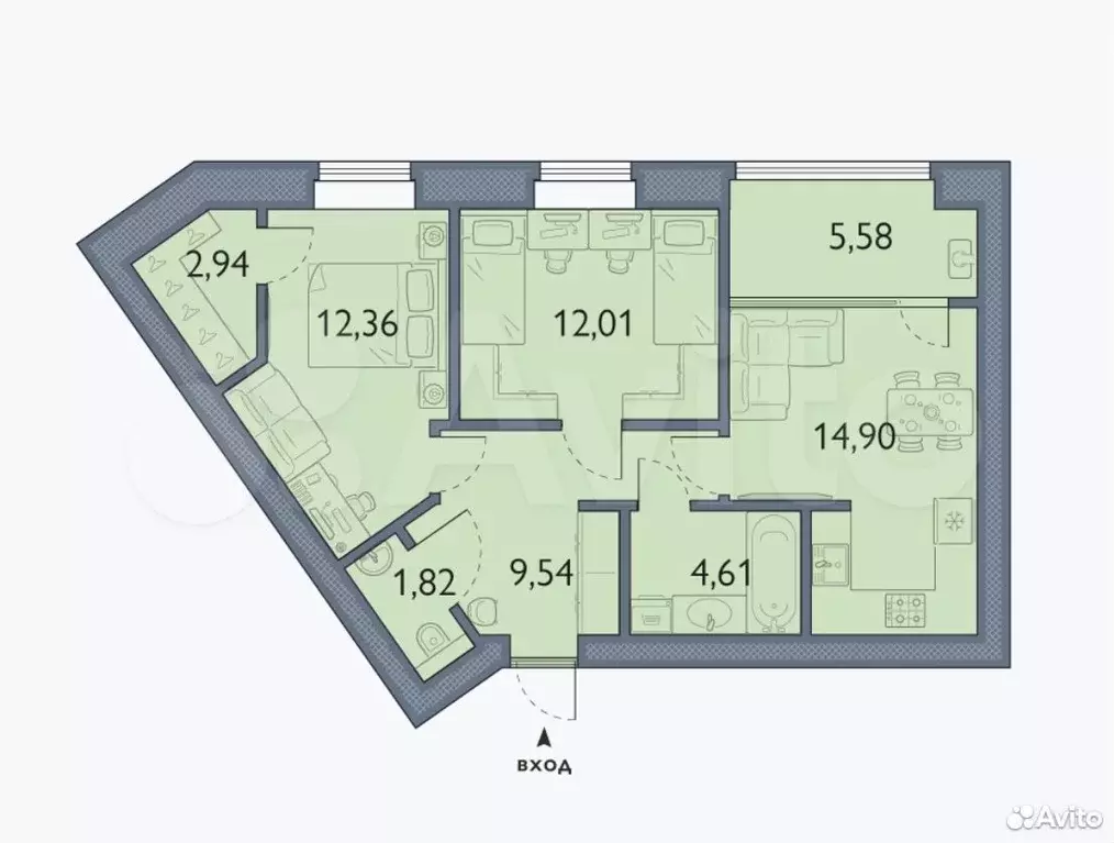 2-к. квартира, 63,8 м, 4/6 эт. - Фото 1