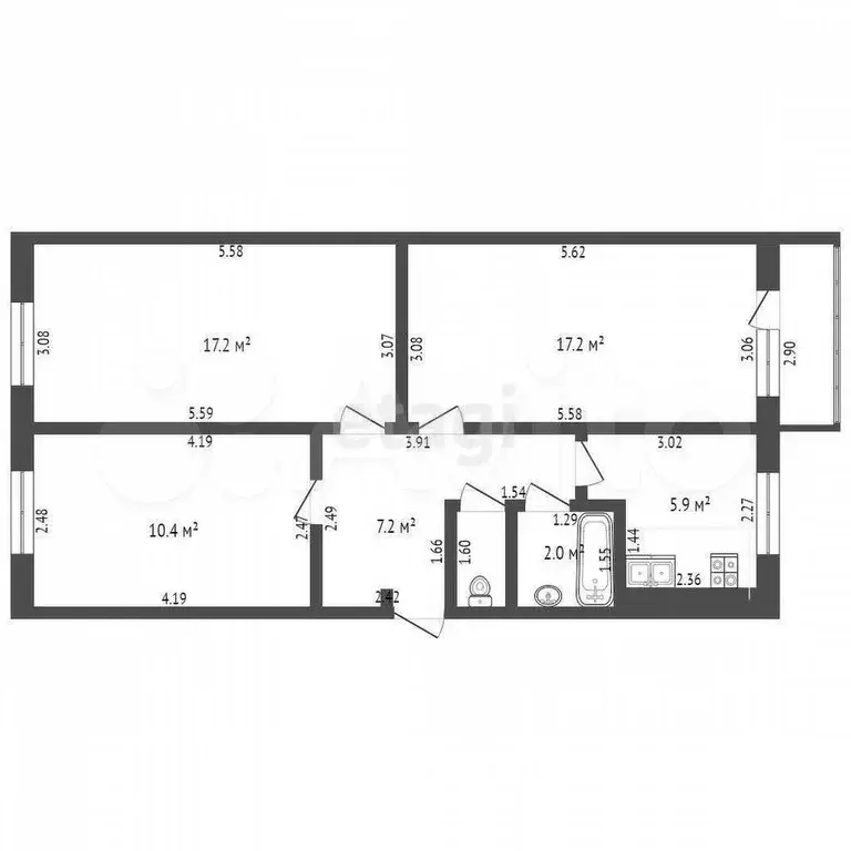 3-к. квартира, 61 м, 5/5 эт. - Фото 0
