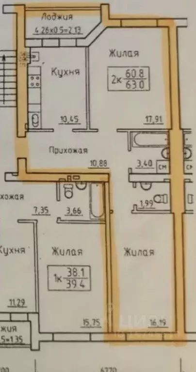 2-к кв. Калининградская область, Калининград Печатная ул., 21А (61.2 ... - Фото 2