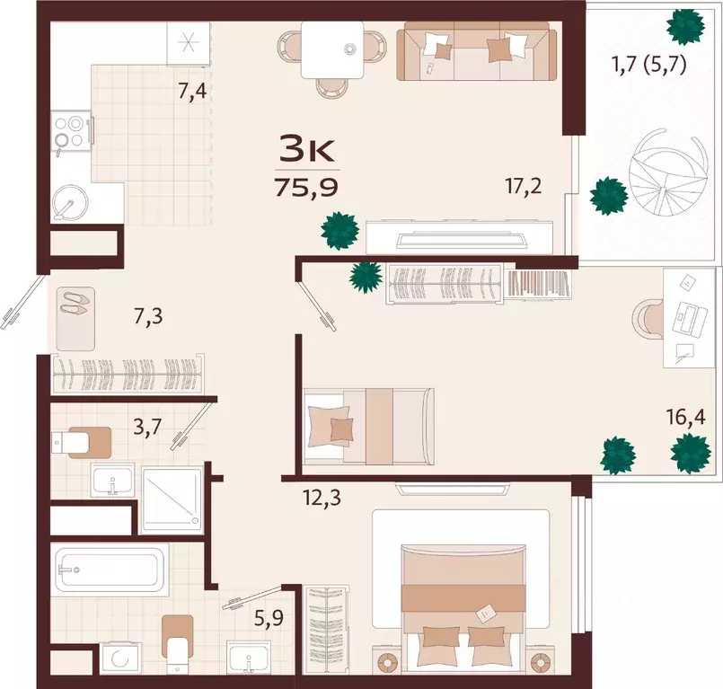 3-к кв. Крым, Ялта ул. Спендиарова, 5 (75.9 м) - Фото 1