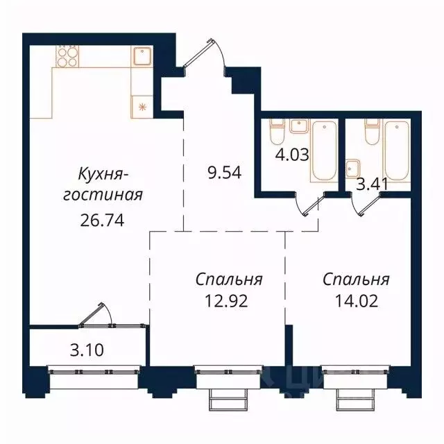 2-к кв. Иркутская область, Иркутск Байкальская ул., 246Б (73.4 м) - Фото 1