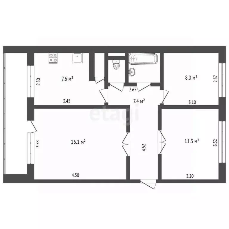 3-к кв. Архангельская область, Архангельск Ленинградский просп., 358к3 ... - Фото 1