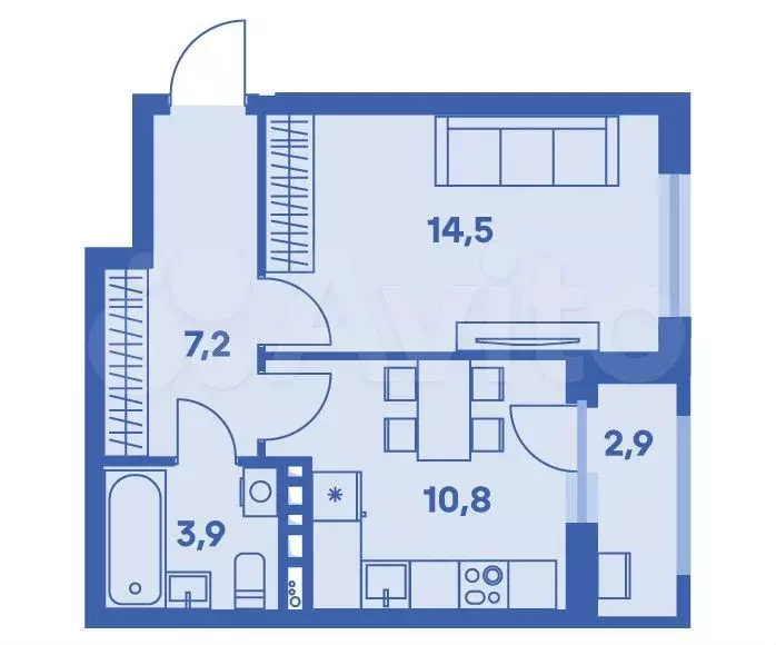 1-к. квартира, 37,9м, 4/9эт. - Фото 0