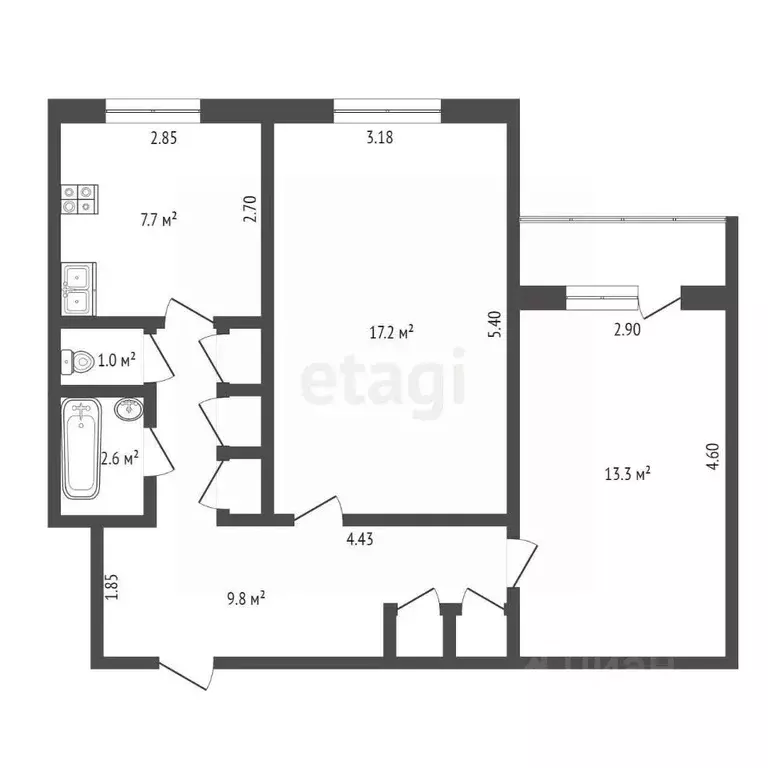 2-к кв. Ямало-Ненецкий АО, Новый Уренгой Мирный мкр, 2-1 (50.7 м) - Фото 2