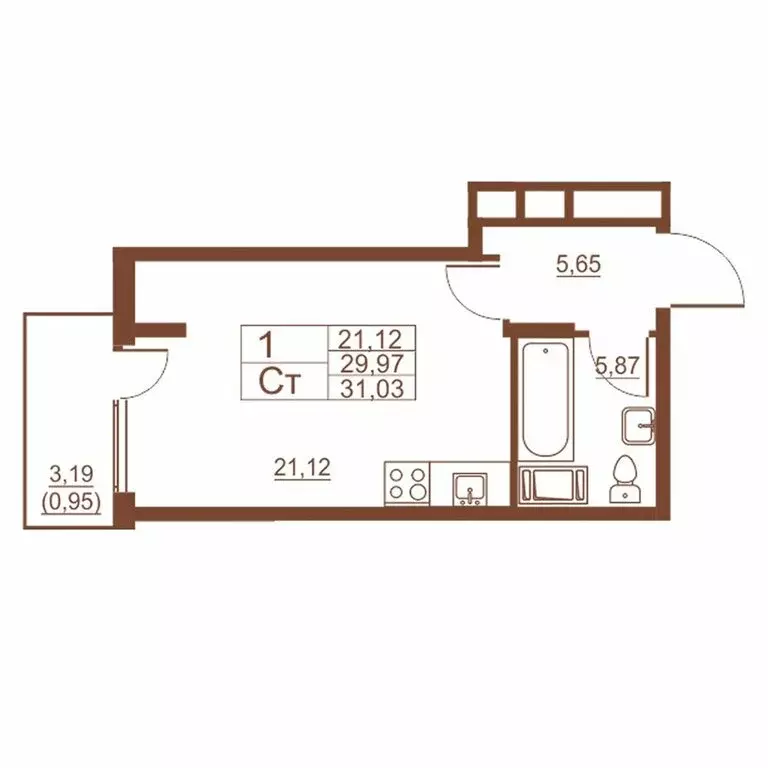 Квартира-студия: посёлок Шушары, Московское шоссе, 262к2 (29.9 м) - Фото 0