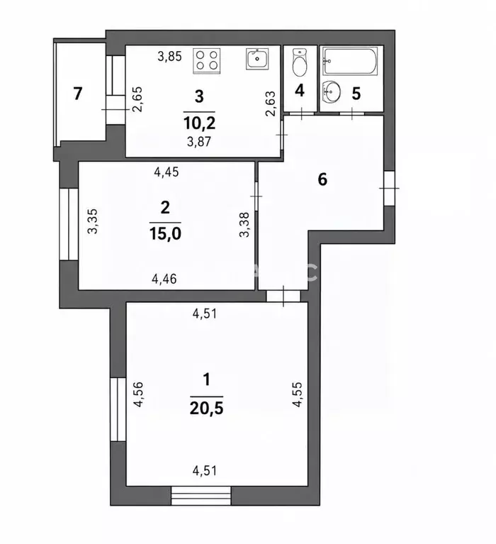 2-к кв. Белгородская область, Белгород пер. Макаренко, 2 (59.5 м) - Фото 1