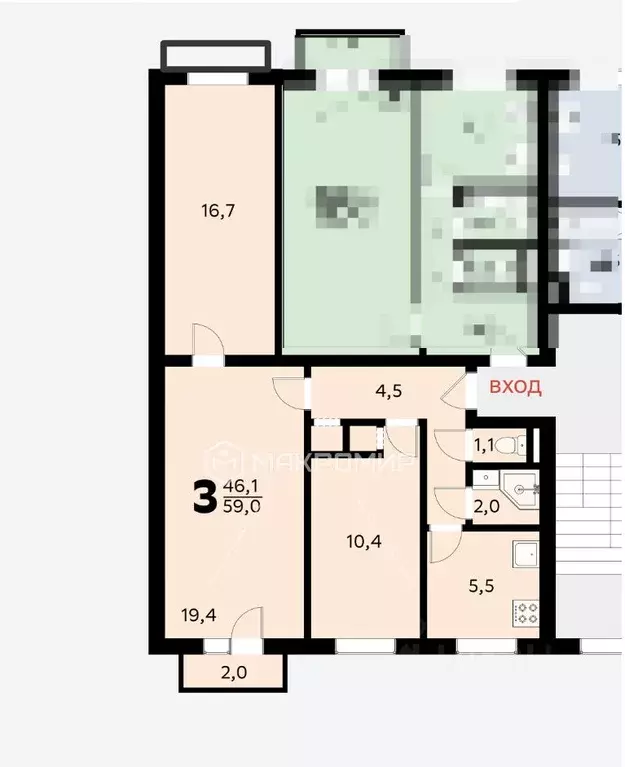 3-к кв. Москва Самаринская ул., 1 (59.0 м) - Фото 1