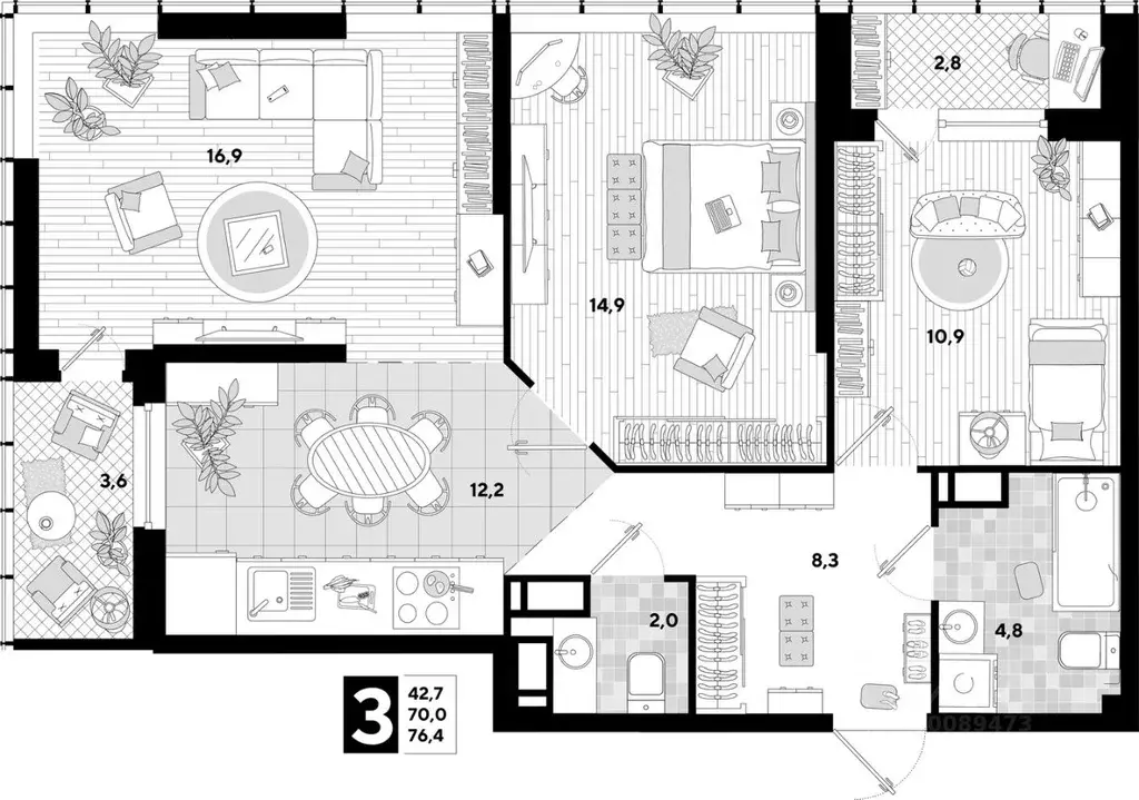 3-к кв. Краснодарский край, Краснодар ул. Ивана Беличенко, 95 (70.0 м) - Фото 1