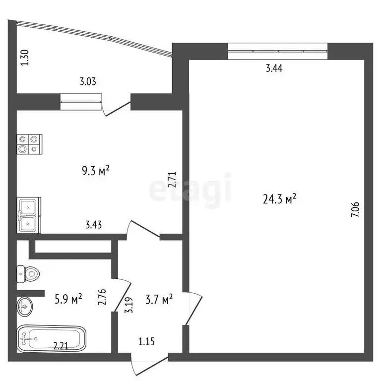 1-комнатная квартира: Дударева, улица Созидателей, 7 (43.6 м) - Фото 1