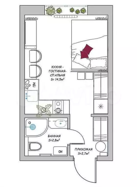 Квартира-студия, 31,4 м, 11/17 эт. - Фото 0