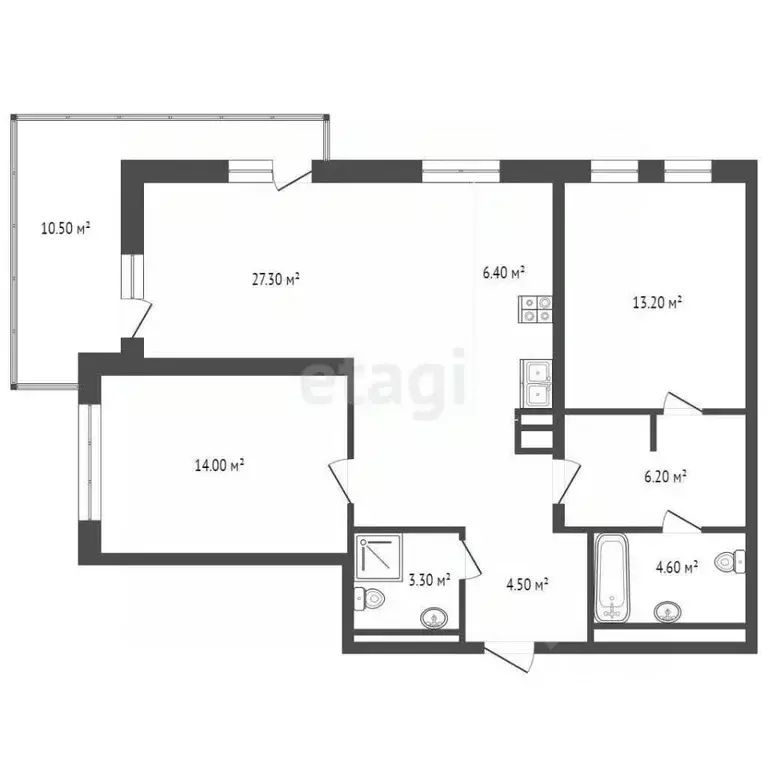 2-к кв. Ханты-Мансийский АО, Сургут Игоря Киртбая ул., 28/1 (73.4 м) - Фото 2