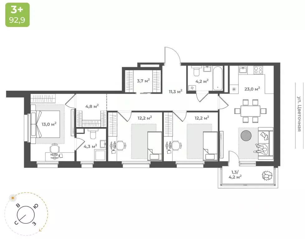 3-к кв. Тверская область, Тверь Соминка мкр,  (90.0 м) - Фото 0