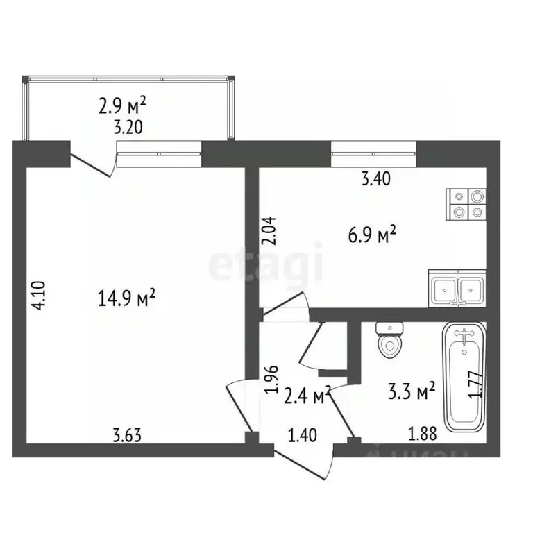 1-к кв. Кемеровская область, Топки Солнечный мкр, 19 (27.8 м) - Фото 2