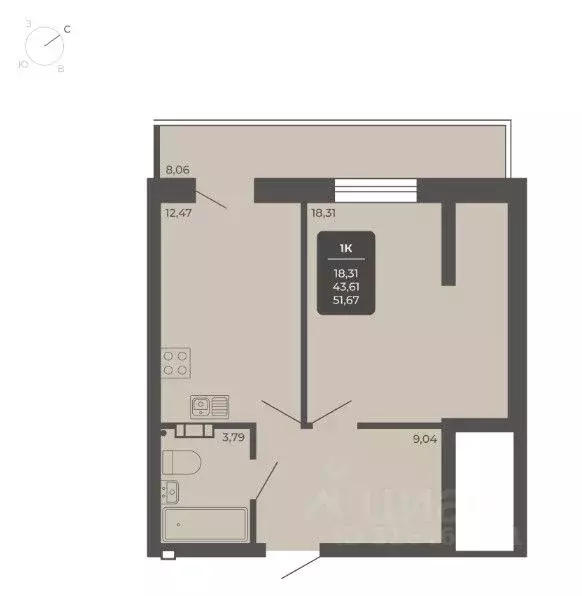 1-к кв. Новосибирская область, Новосибирск Автогенная ул., 75 (52.7 м) - Фото 1