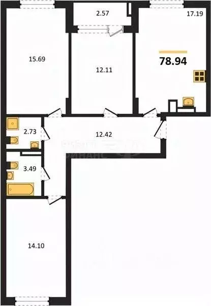 2-к кв. Калининградская область, Калининград Батальная ул., 65Б (56.69 ... - Фото 1