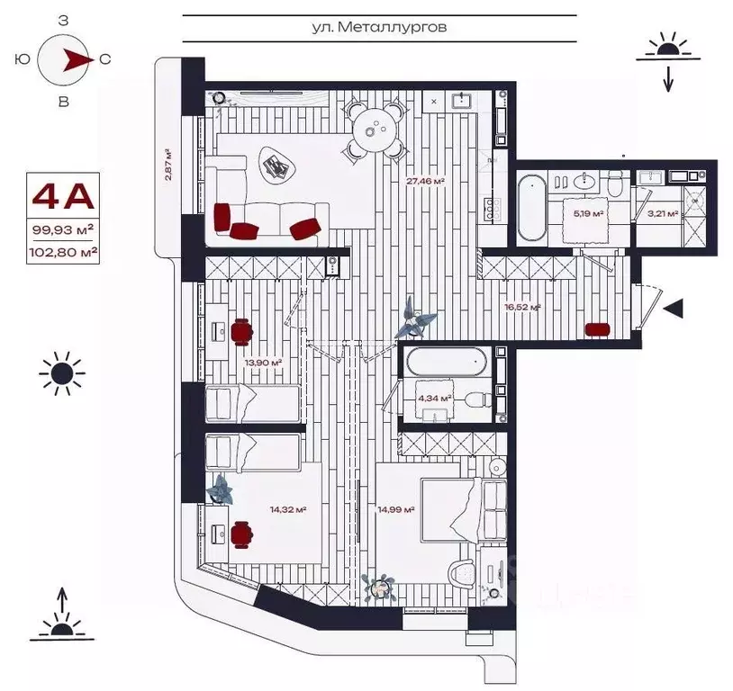 4-к кв. Иркутская область, Братск ул. Металлургов, 10 (102.8 м) - Фото 0