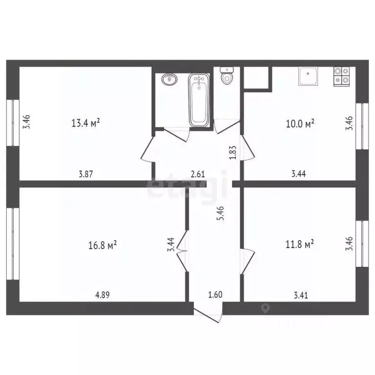 3-к кв. Владимирская область, Муром пос. Зименки, ул. Мира (68.0 м) - Фото 1