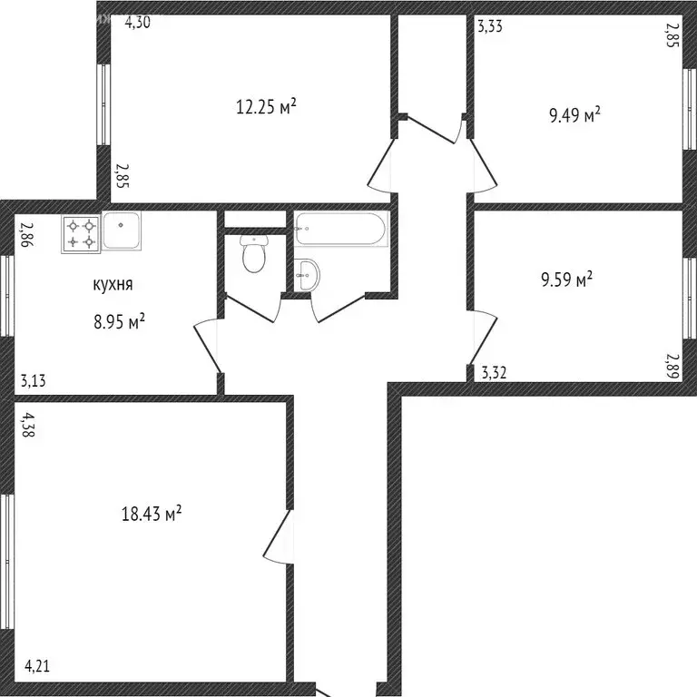 4-комнатная квартира: Тобольск, 15-й микрорайон, 3 (77 м) - Фото 1