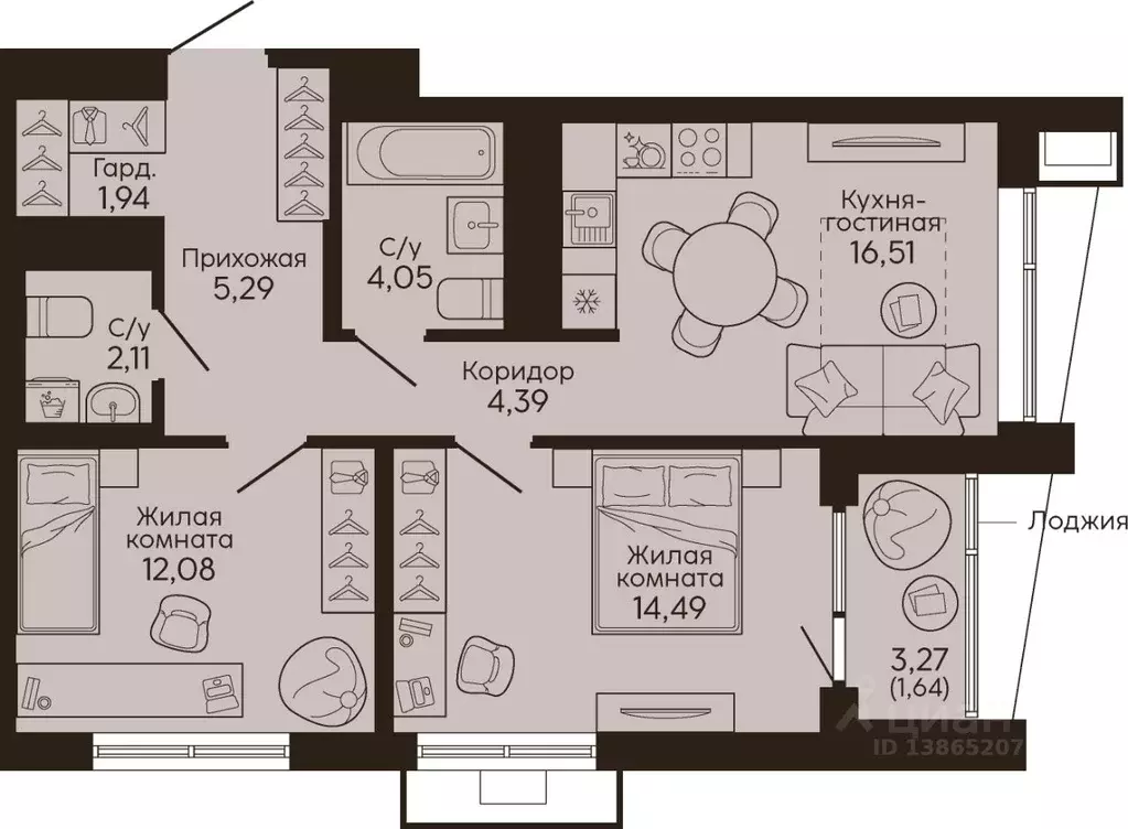 2-к кв. Свердловская область, Екатеринбург Вокзальный жилрайон,  (62.5 ... - Фото 1